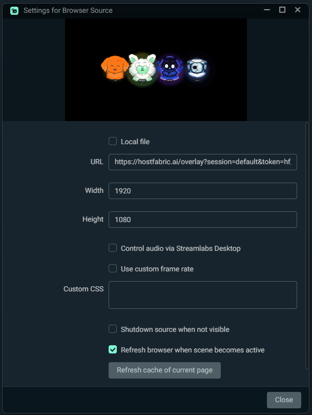Streamlabs browser source settings example